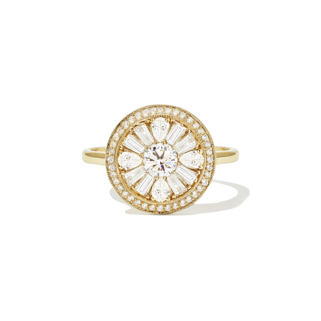 0.32 CT Round Cut Moissanite Halo Mosaic Engagement Ring