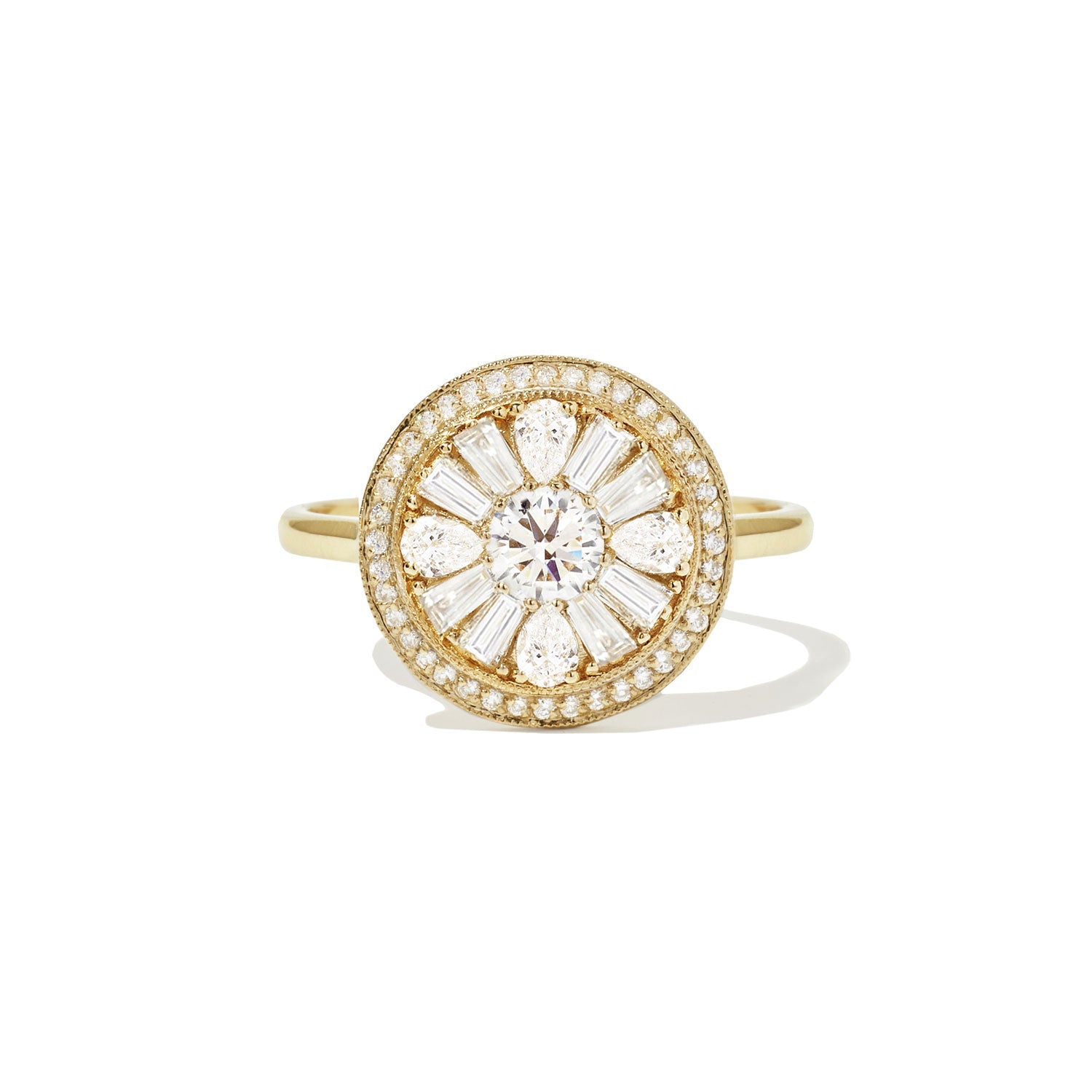 0.32 CT Round Cut Moissanite Halo Mosaic Engagement Ring