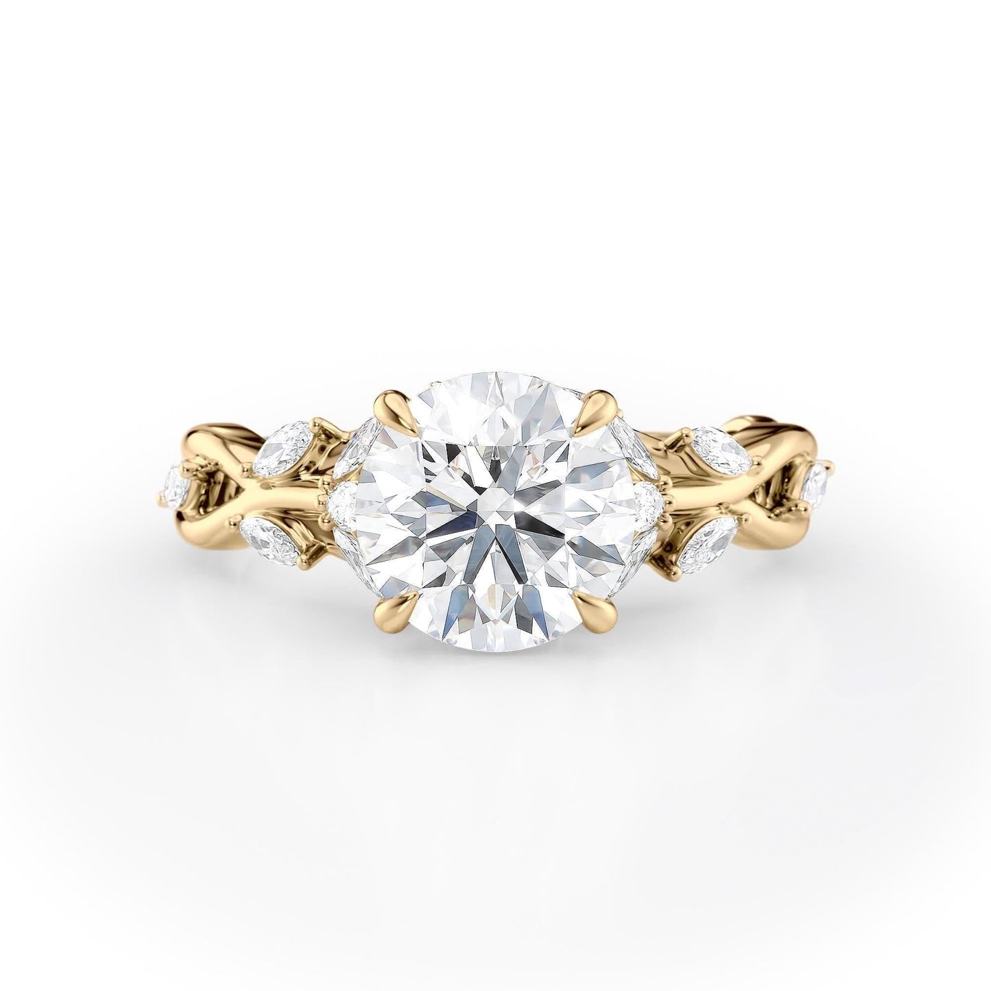 2 CT Round Cut Twisted Vine Moissanite Engagement Ring