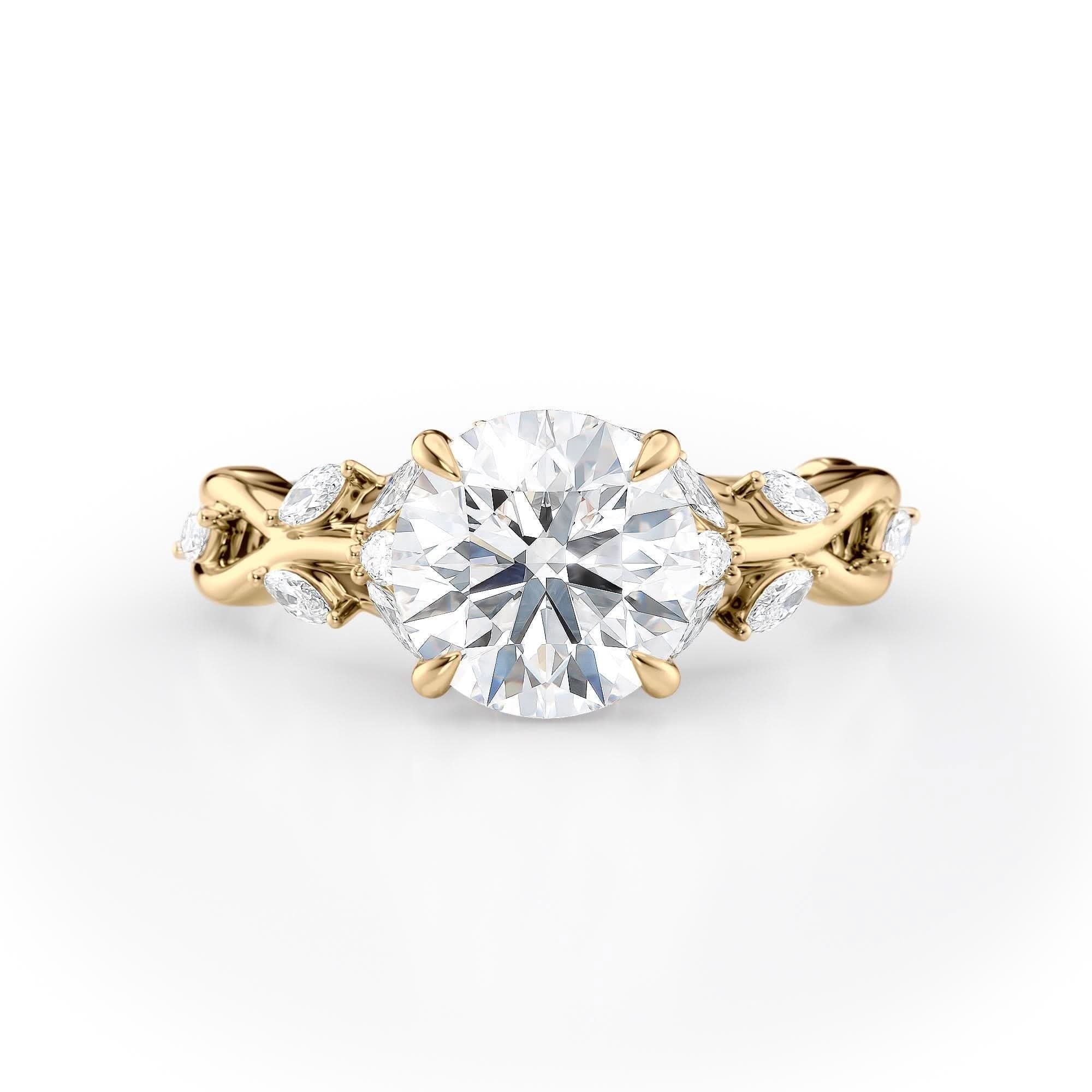 2 CT Round Cut Twisted Vine Moissanite Engagement Ring