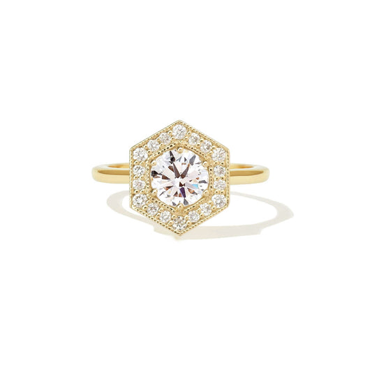 0.73 CT Round Cut Moissanite Hexagon Shape Halo Mosaic Engagement Ring