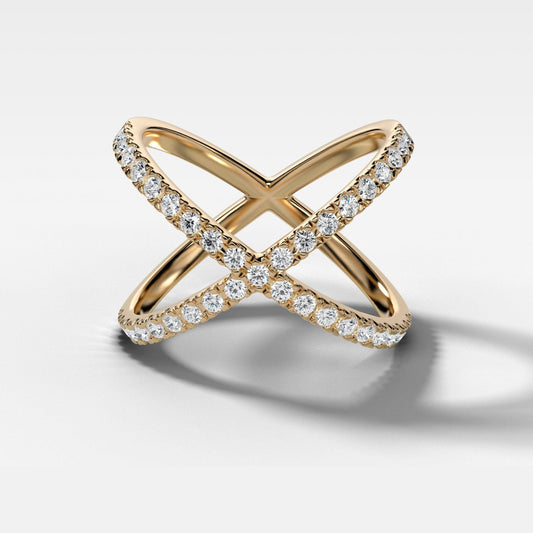 0.45 TCW Round CVD Diamond Pave X Shape Wedding Band