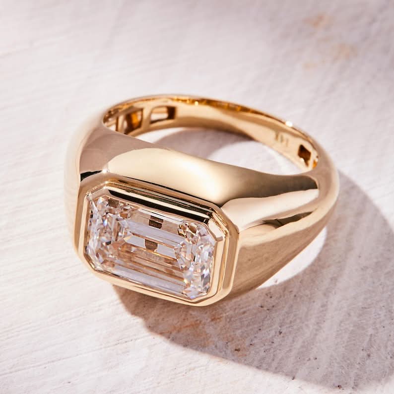 3 CT Emerald Cut Flush Set Moissanite Engagement Ring