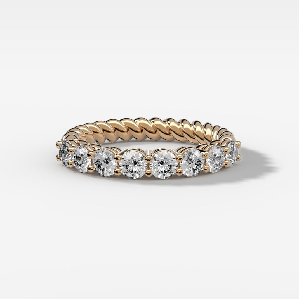 0.84 TCW Round CVD Diamond Bezel Shared Prong Rope Wedding Band