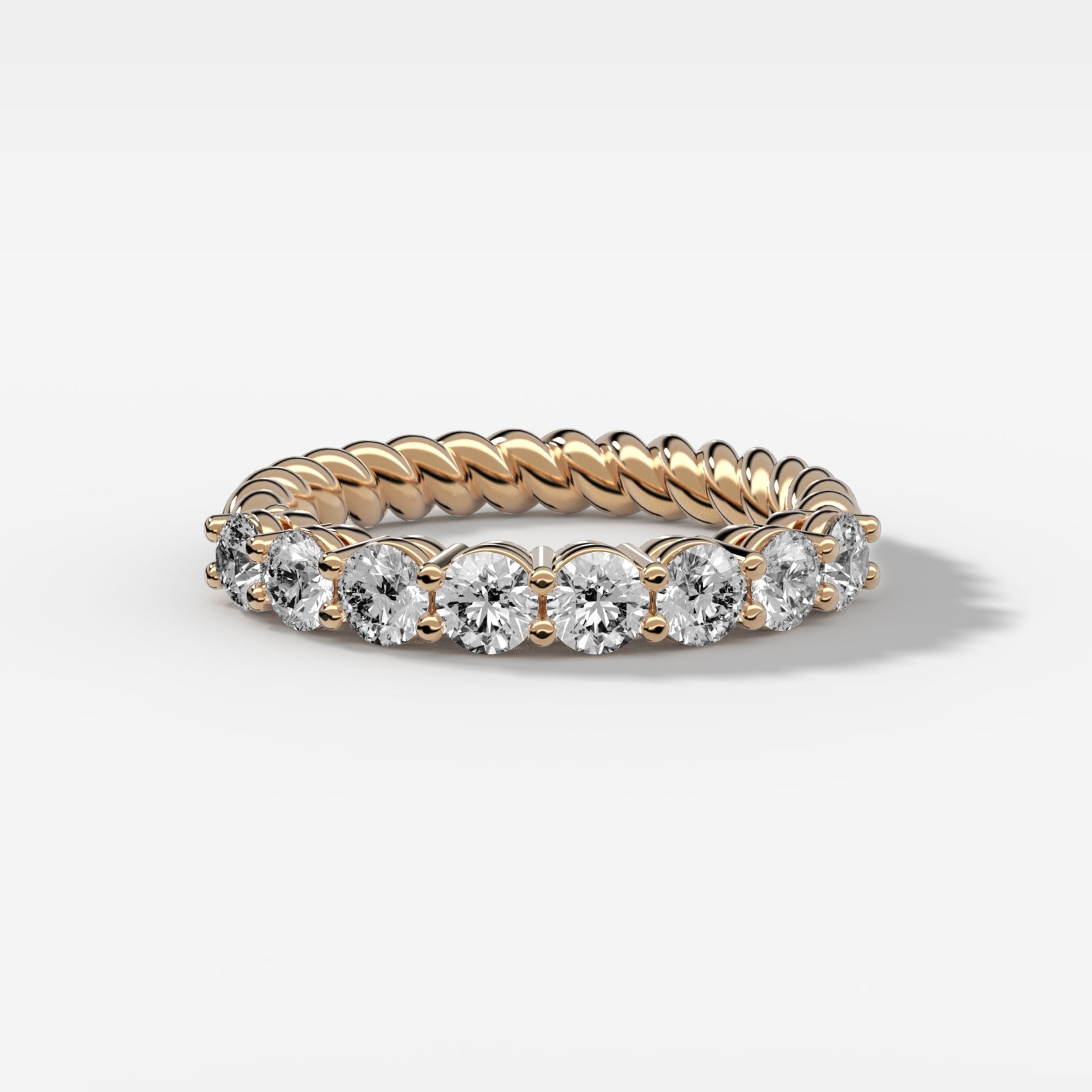 0.84 TCW Round CVD Diamond Bezel Shared Prong Rope Wedding Band