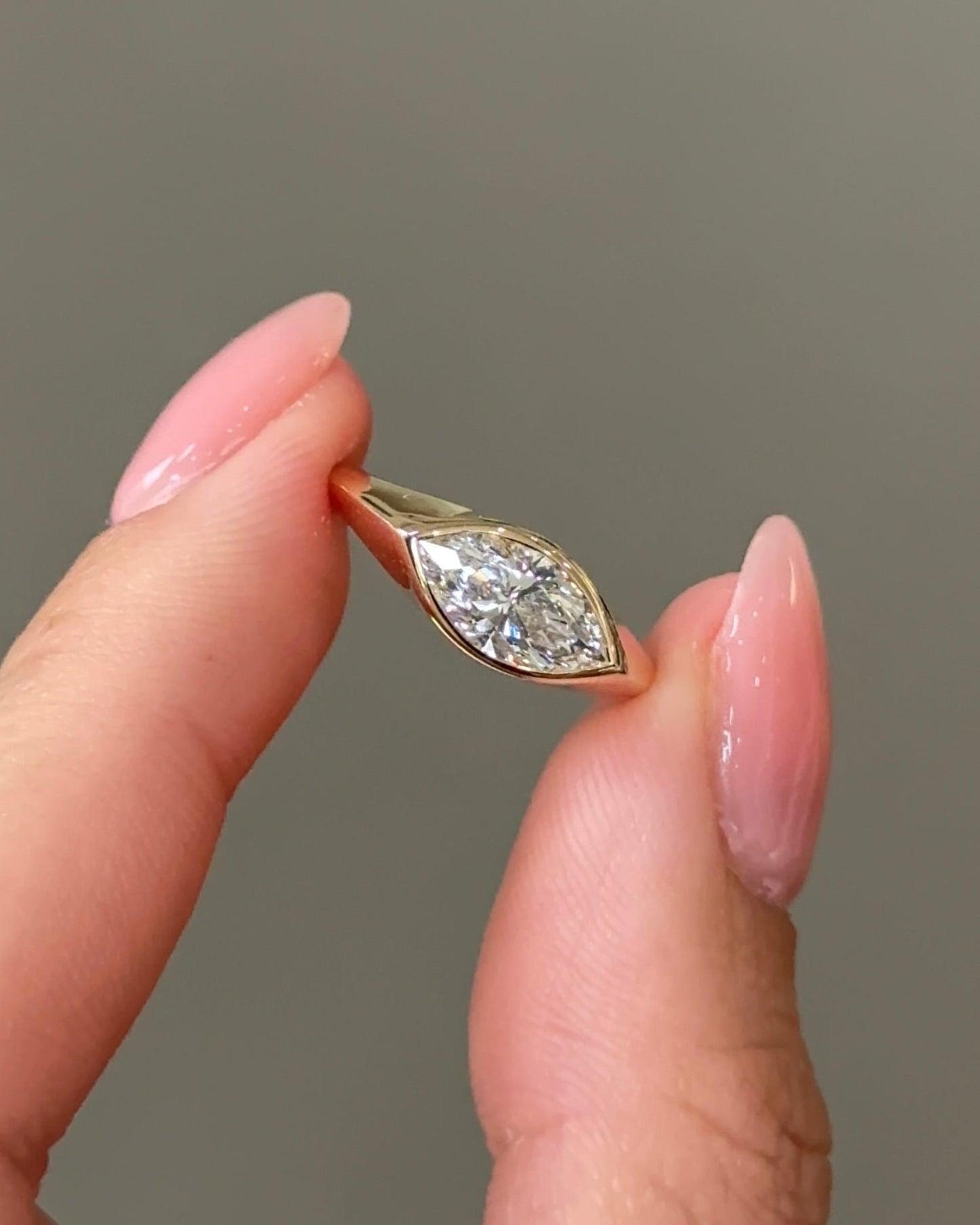 Marquise Cut Lab grown Diamond Bezel Pinky Engagement Ring