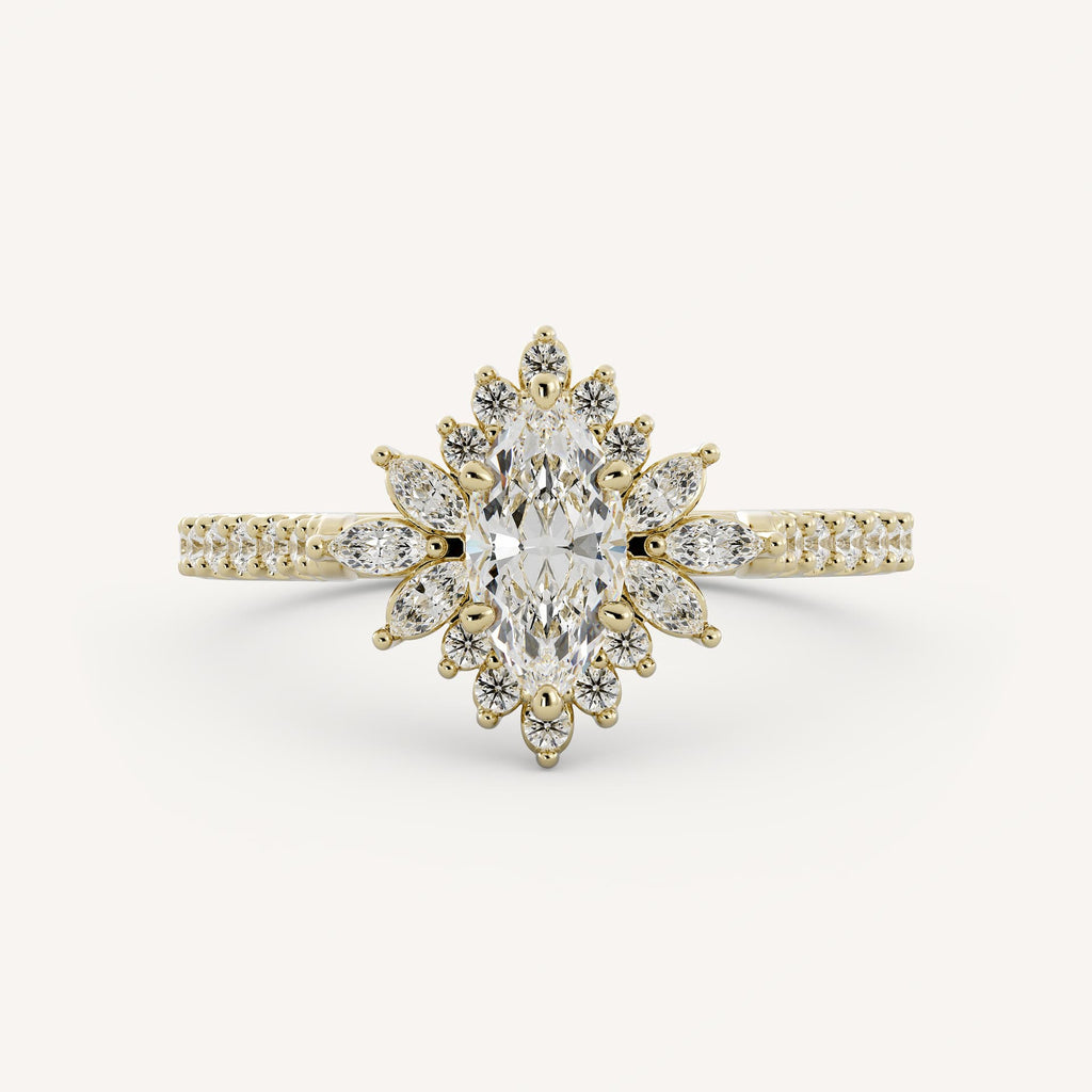 0.5 CT - 1 CT Marquise Cut Lab grown Diamond Halo & Pave Setting Engagement Ring