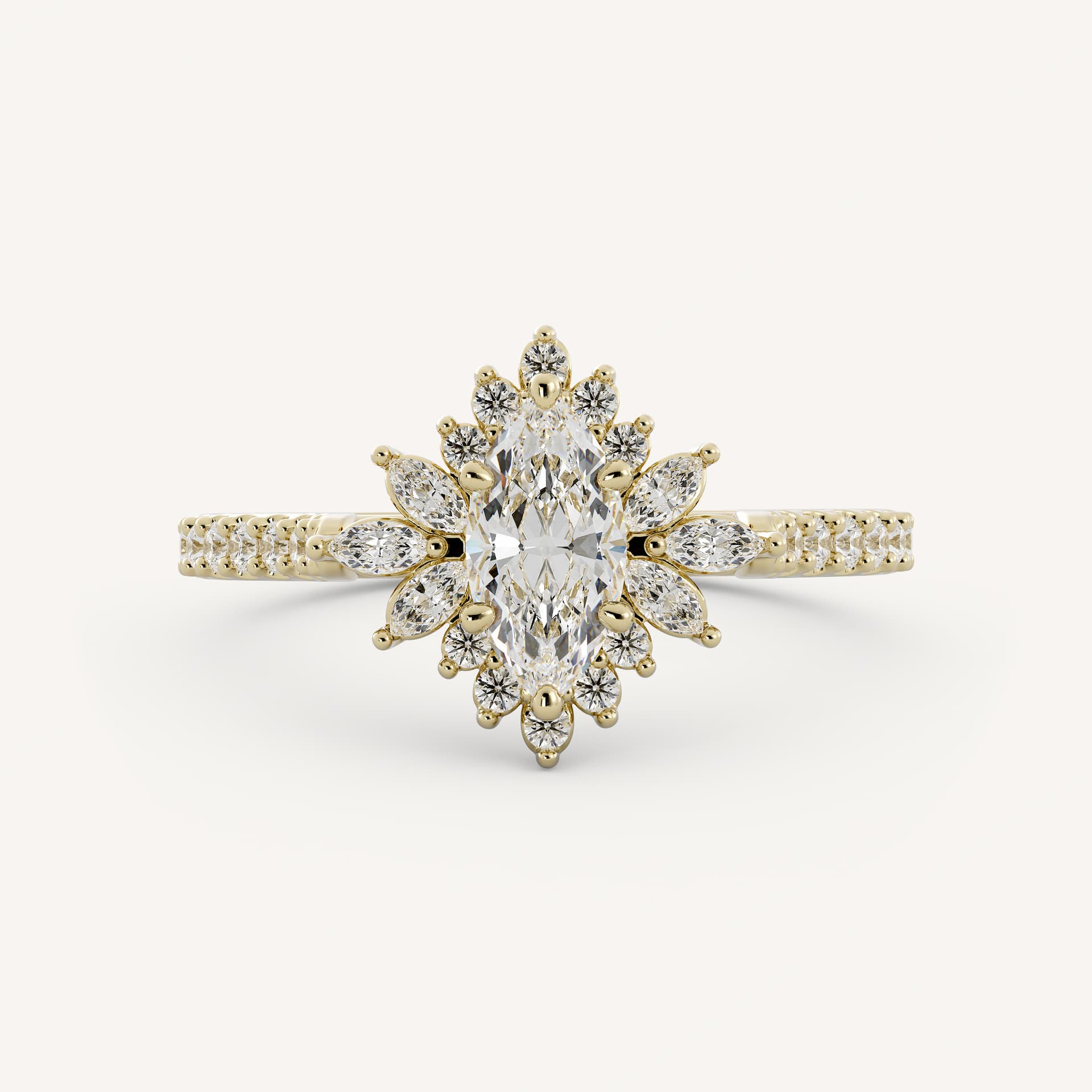 0.5 CT - 1 CT Marquise Cut Lab grown Diamond Halo & Pave Setting Engagement Ring