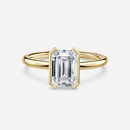 1.2 CT - 1.5 CT Emerald Cut Half Bezel Solitaire Moissanite Engagement Ring