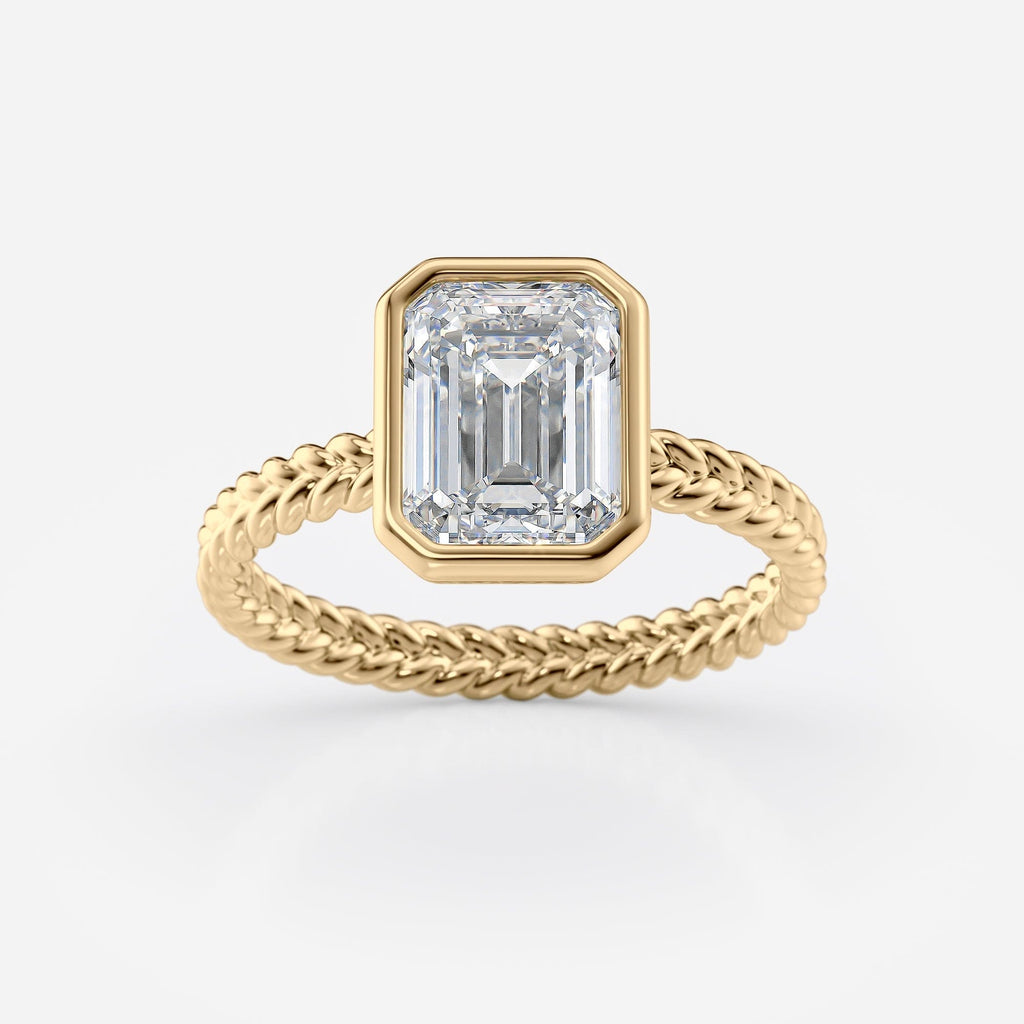2 CT Emerald Cut Braided Rope Style Bezel Moissanite Engagement Ring
