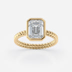 2 CT Emerald Cut Braided Rope Style Bezel Moissanite Engagement Ring