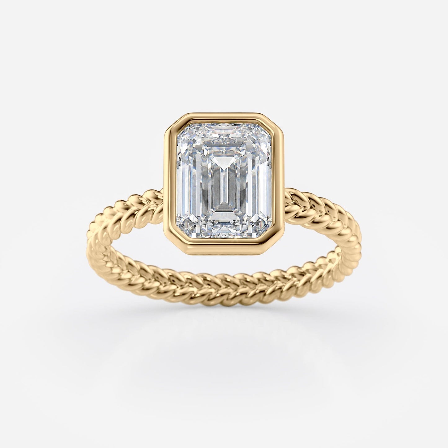 2 CT Emerald Cut Braided Rope Style Bezel Moissanite Engagement Ring