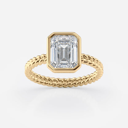 2 CT Emerald Cut Braided Rope Style Bezel Moissanite Engagement Ring