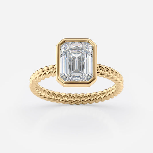 2 CT Emerald Cut Braided Rope Style Bezel Moissanite Engagement Ring