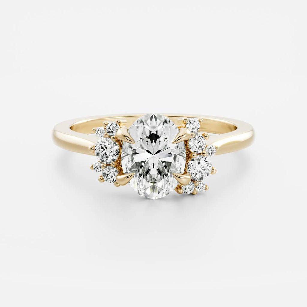 1 CT - 2 CT Oval Cut Cluster Moissanite Engagement Ring