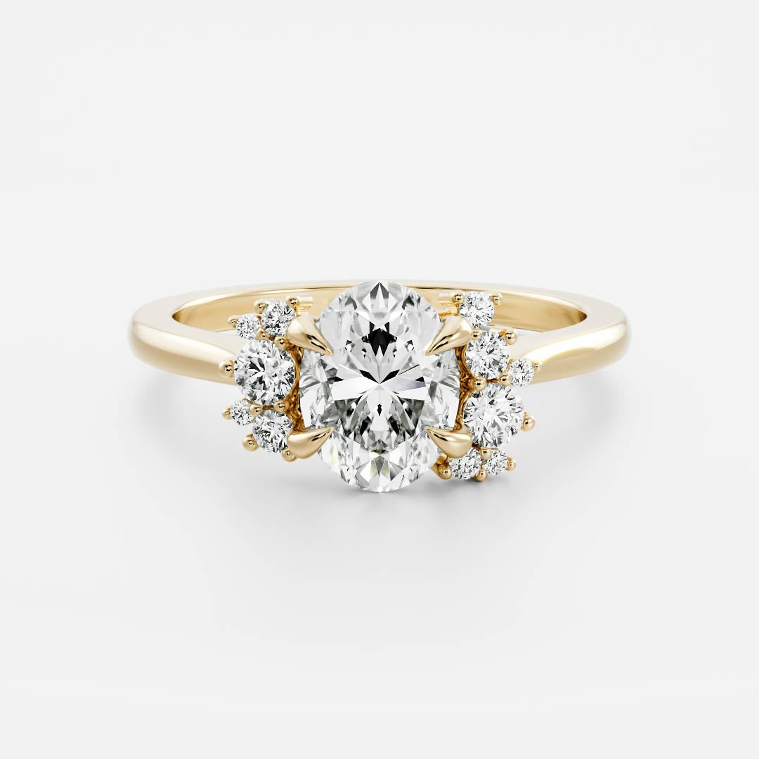 1 CT - 2 CT Oval Cut Cluster Moissanite Engagement Ring