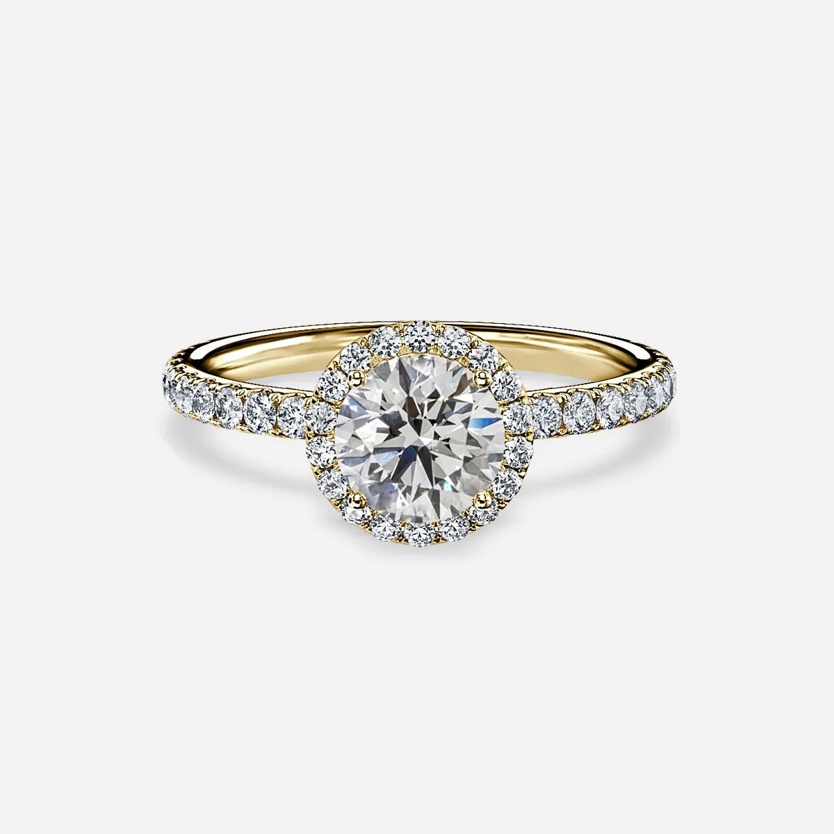 0.5 CT - 2 CT Round Cut Halo & Pave Style Moissanite Engagement Ring