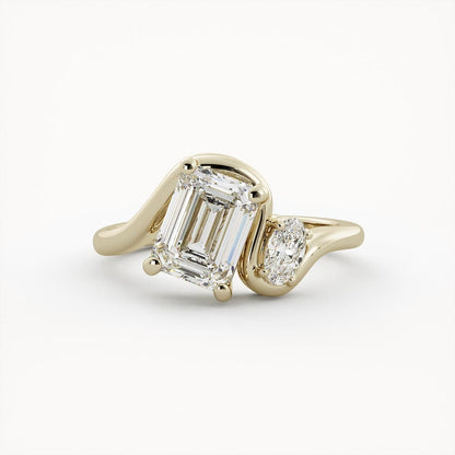 1.75 CT Emerald Cut Lab grown Diamond Side Stone Engagement Ring