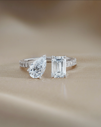 1.6 TCW Pear & Emerald CVD Diamond Open Cuff Wedding Band