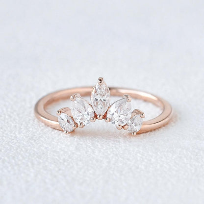 0.6 TCW Marquise Moissanite Curved Cluster Wedding Band