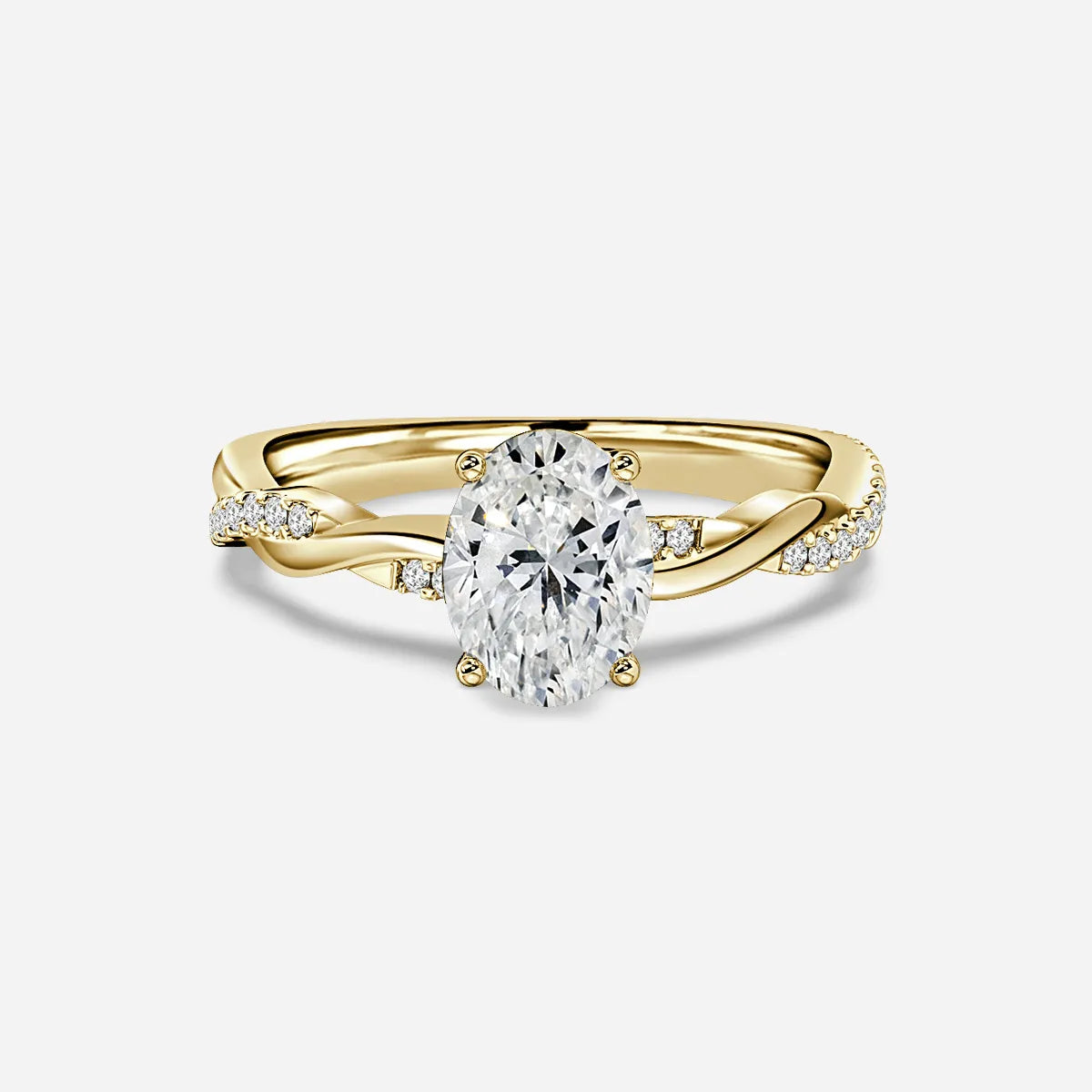 1.1 CT - 2 CT Oval Cut Twisted Pave Moissanite Engagement Ring