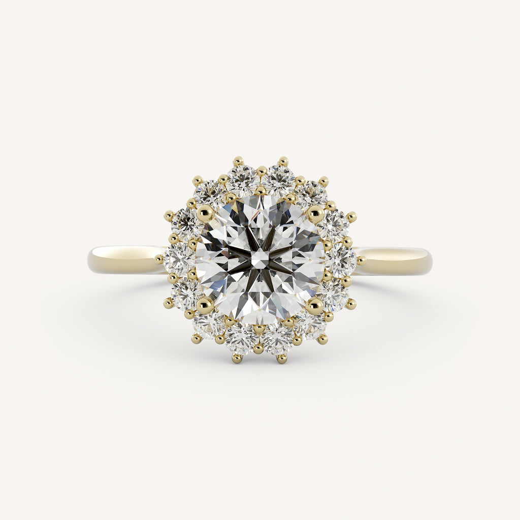 1 CT - 2 CT Round Cut Lab grown Diamond Halo Floral Style Engagement Ring