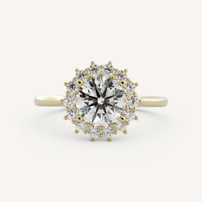 1 CT - 2 CT Round Cut Lab grown Diamond Halo Floral Style Engagement Ring