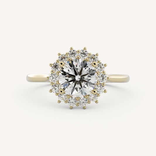 1 CT - 2 CT Round Cut Lab grown Diamond Halo Floral Style Engagement Ring