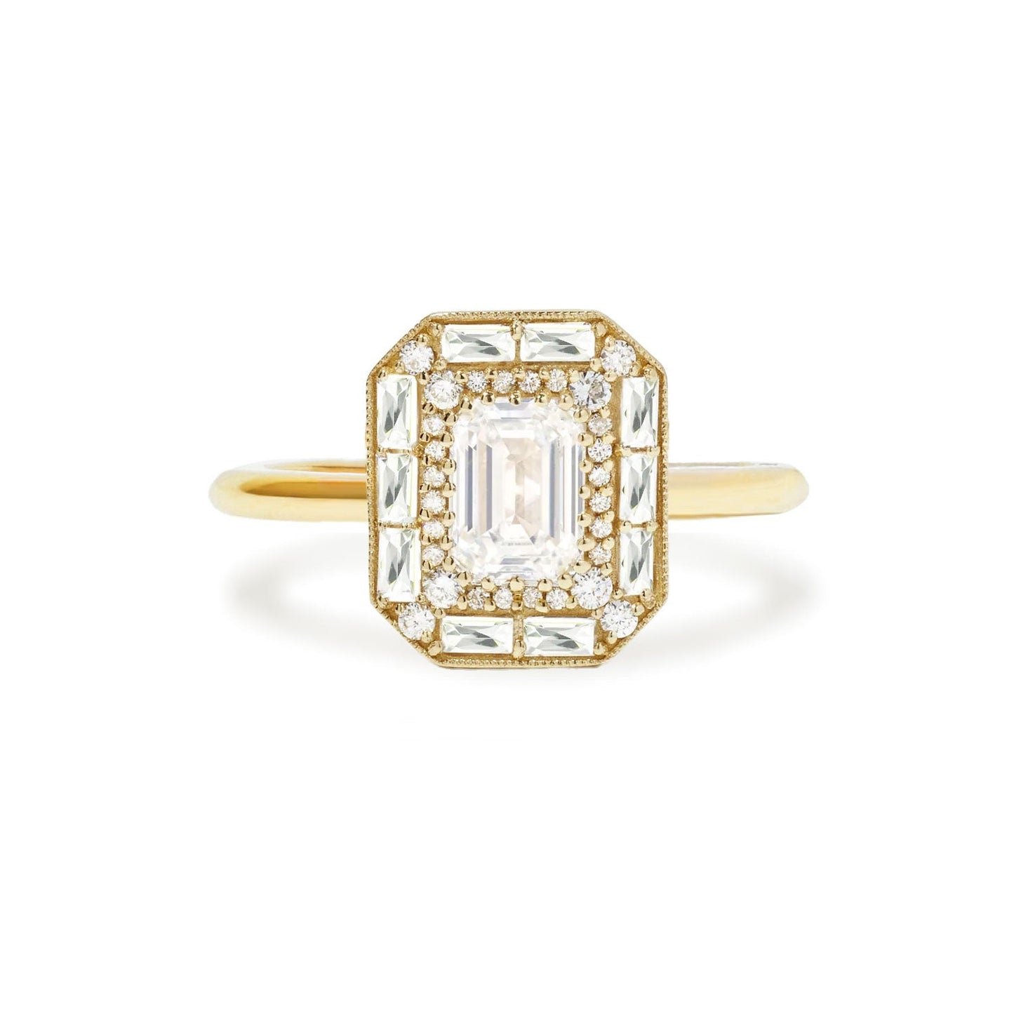 1.5 CT Emerald Cut Moissanite Emerald Shape Halo Style Mosaic Engagement Ring