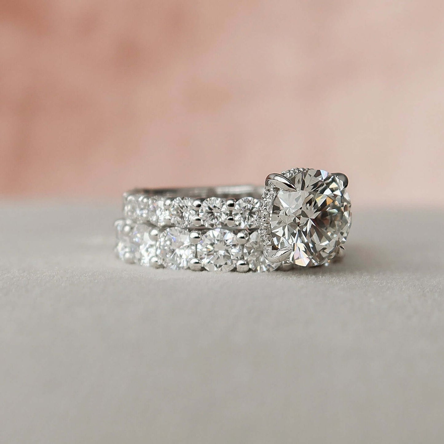 2.5 CT Round Cut Hidden Halo Moissanite Eternity Bridal Set