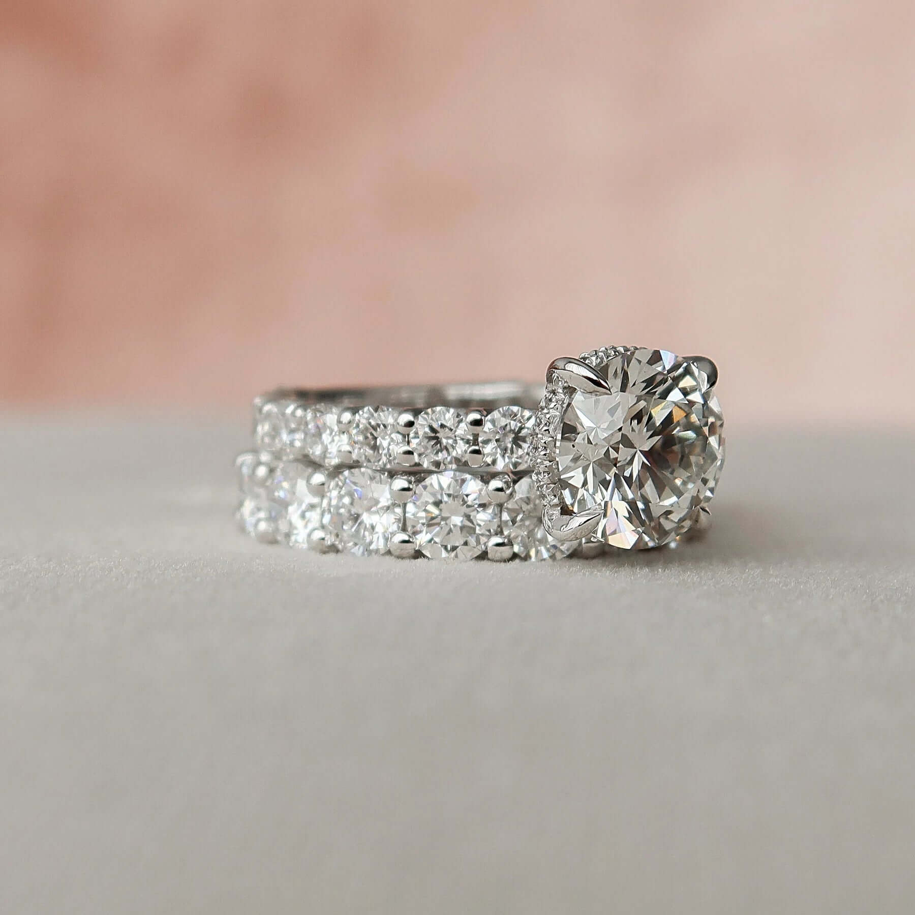 2.5 CT Round Cut Hidden Halo Moissanite Eternity Bridal Set