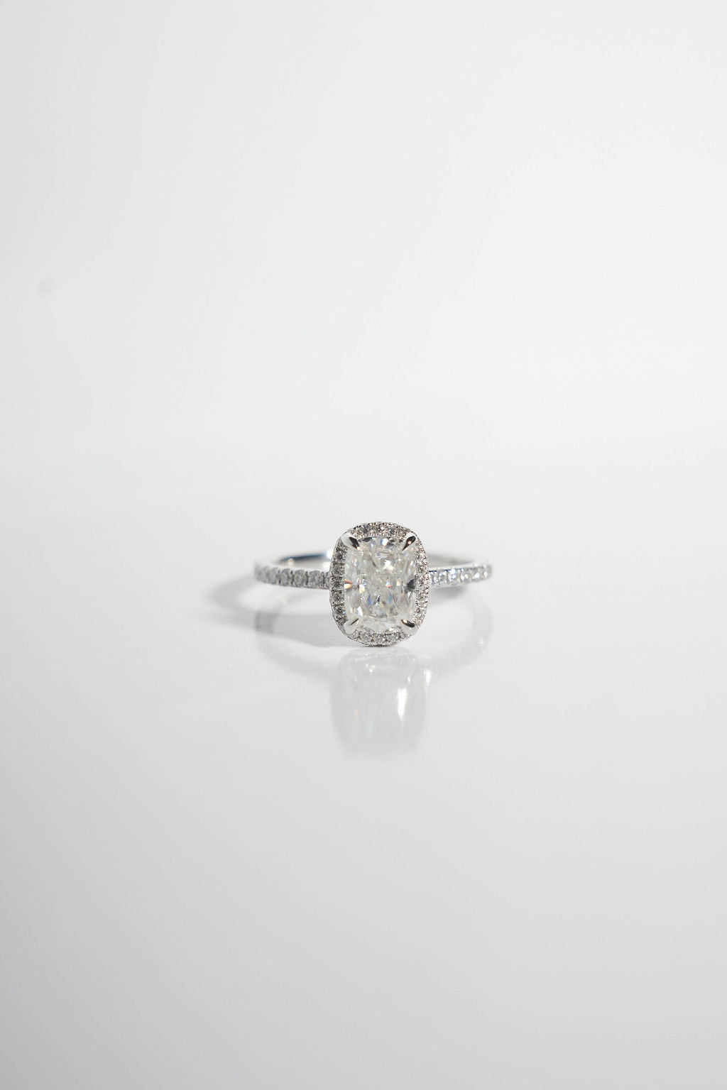 1 CT - 2 CT Elongated Cushion Cut Halo & Pave Moissanite Engagement Ring