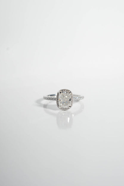 1 CT - 2 CT Elongated Cushion Cut Halo & Pave Moissanite Engagement Ring