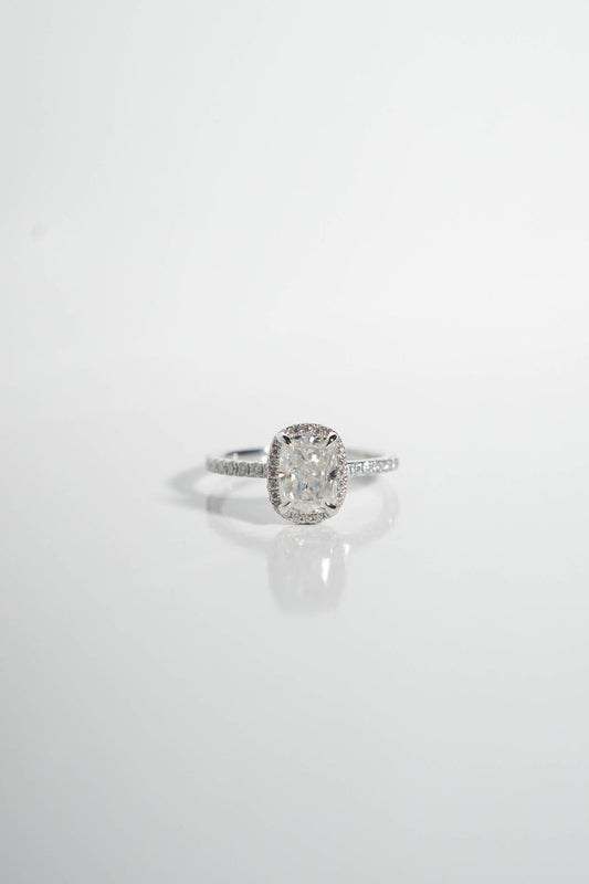 1 CT - 2 CT Elongated Cushion Cut Halo & Pave Moissanite Engagement Ring