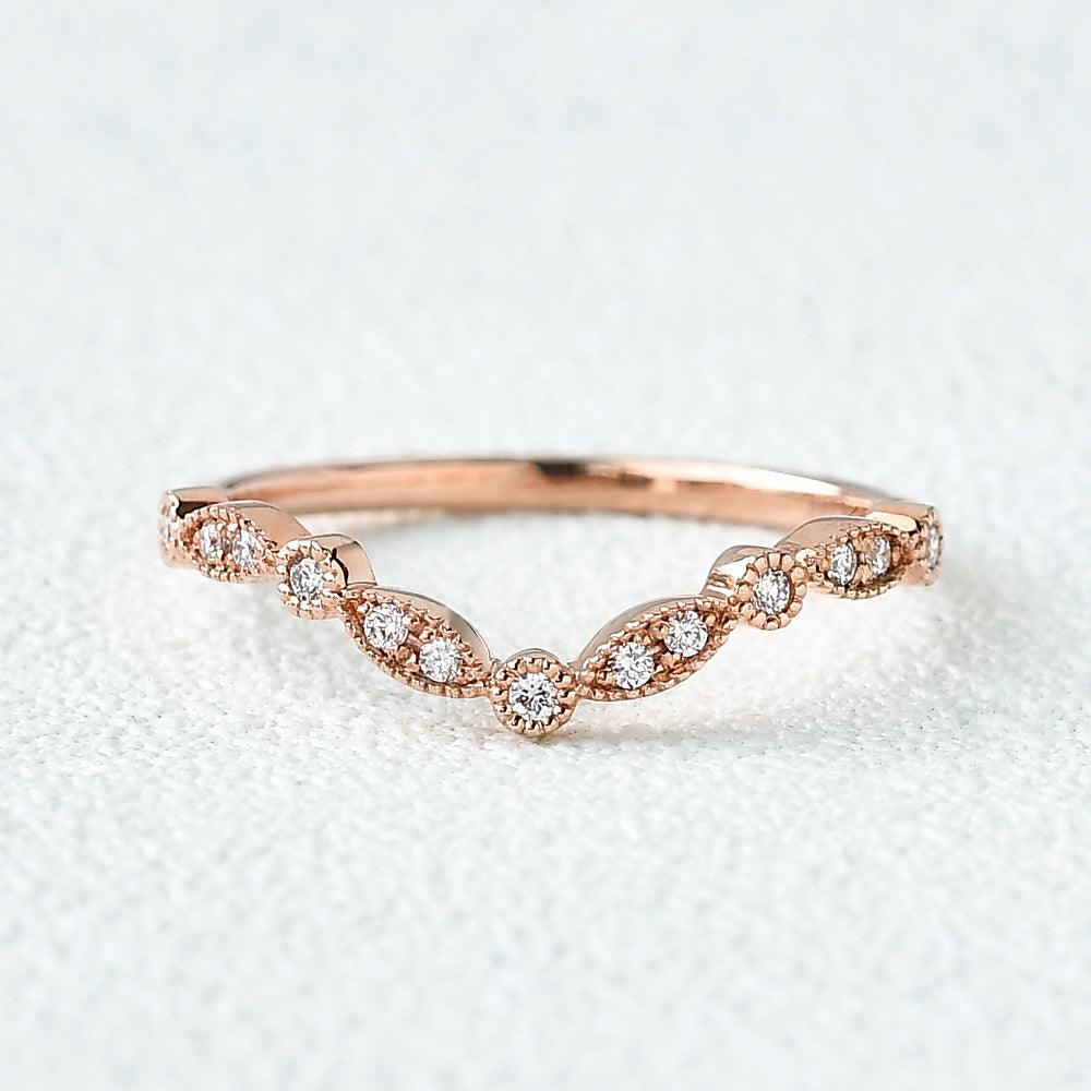 0.12 TCW Round Moissanite Milgrain V-Shape Pave Style Wedding Band