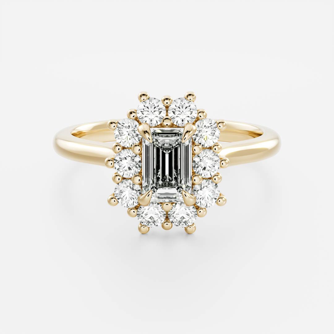 1 CT - 2 CT Emerald Cut Halo Moissanite Engagement Ring