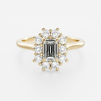 1 CT - 2 CT Emerald Cut Halo Moissanite Engagement Ring