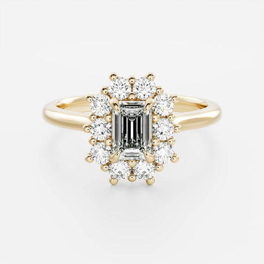 1 CT - 2 CT Emerald Cut Halo Moissanite Engagement Ring