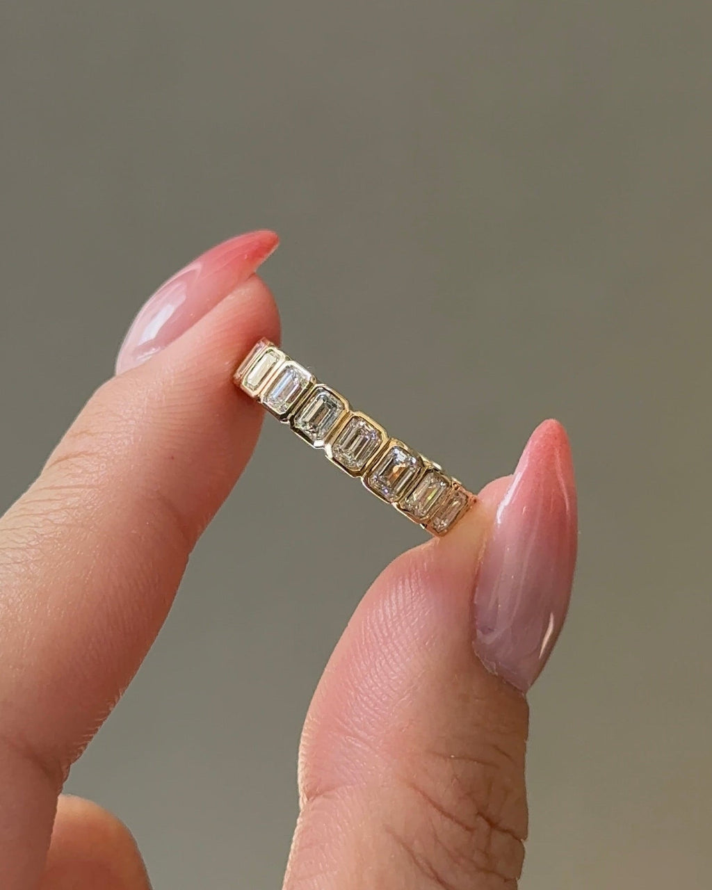 Emerald CVD Diamond Bezel Eternity Wedding Band