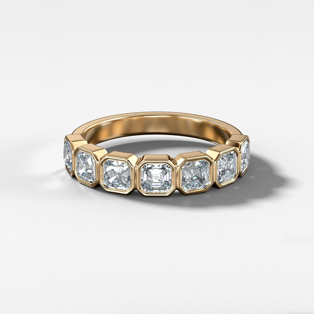 1.05 TCW Asscher CVD Diamond Half Eternity Bezel Set Wedding Band