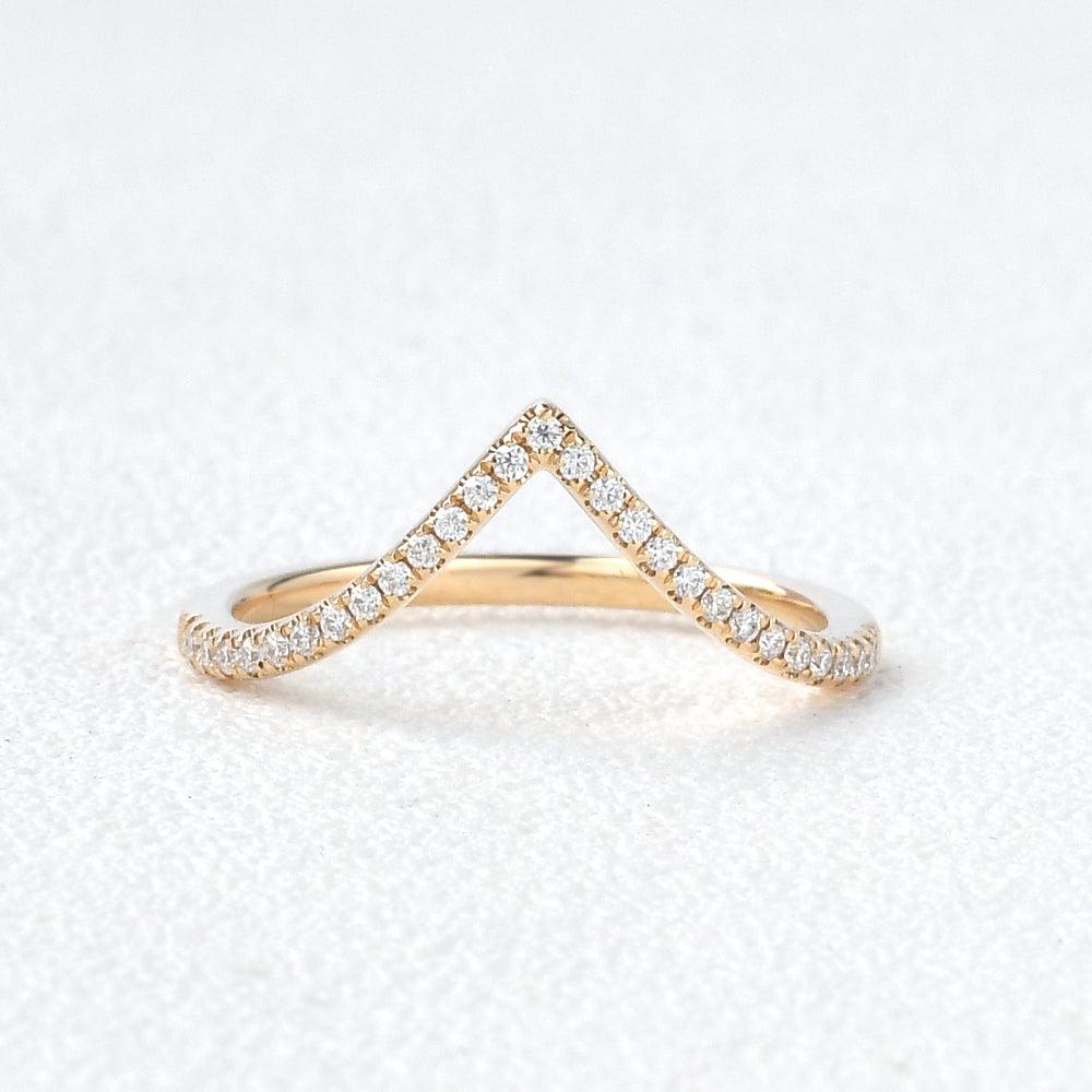 0.15 TCW Round Moissanite Chevron Pave Stacking Wedding Band