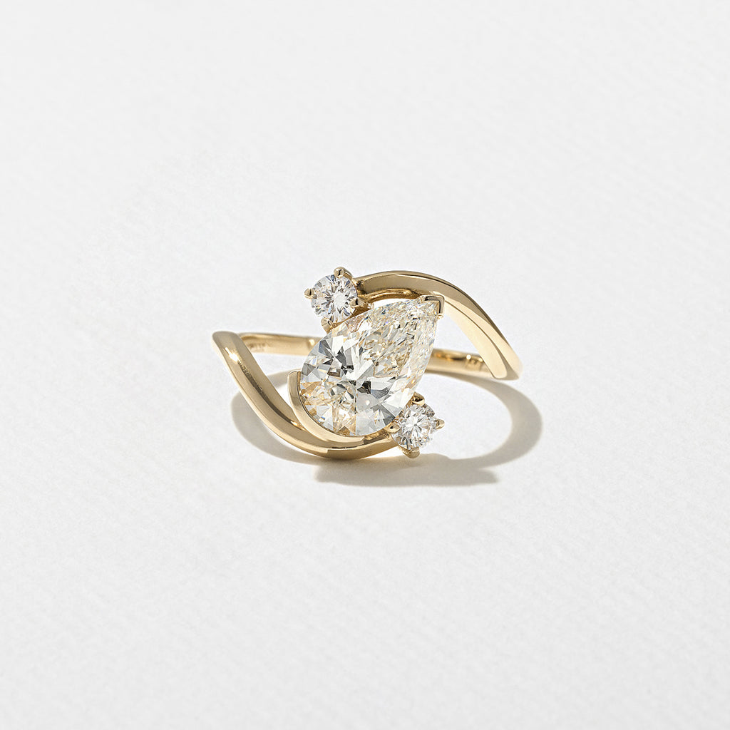 1.53 CT - 2.53 CT Pear Cut Lab grown Diamond Side Stone Engagement Ring