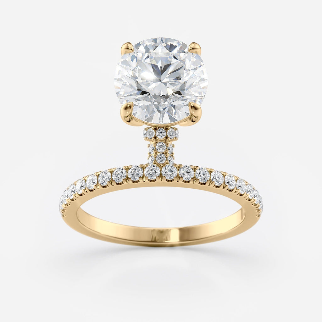 1.5 CT - 2.5 CT Round Cut Hidden Halo & Dainty Pave Moissanite Engagement Ring