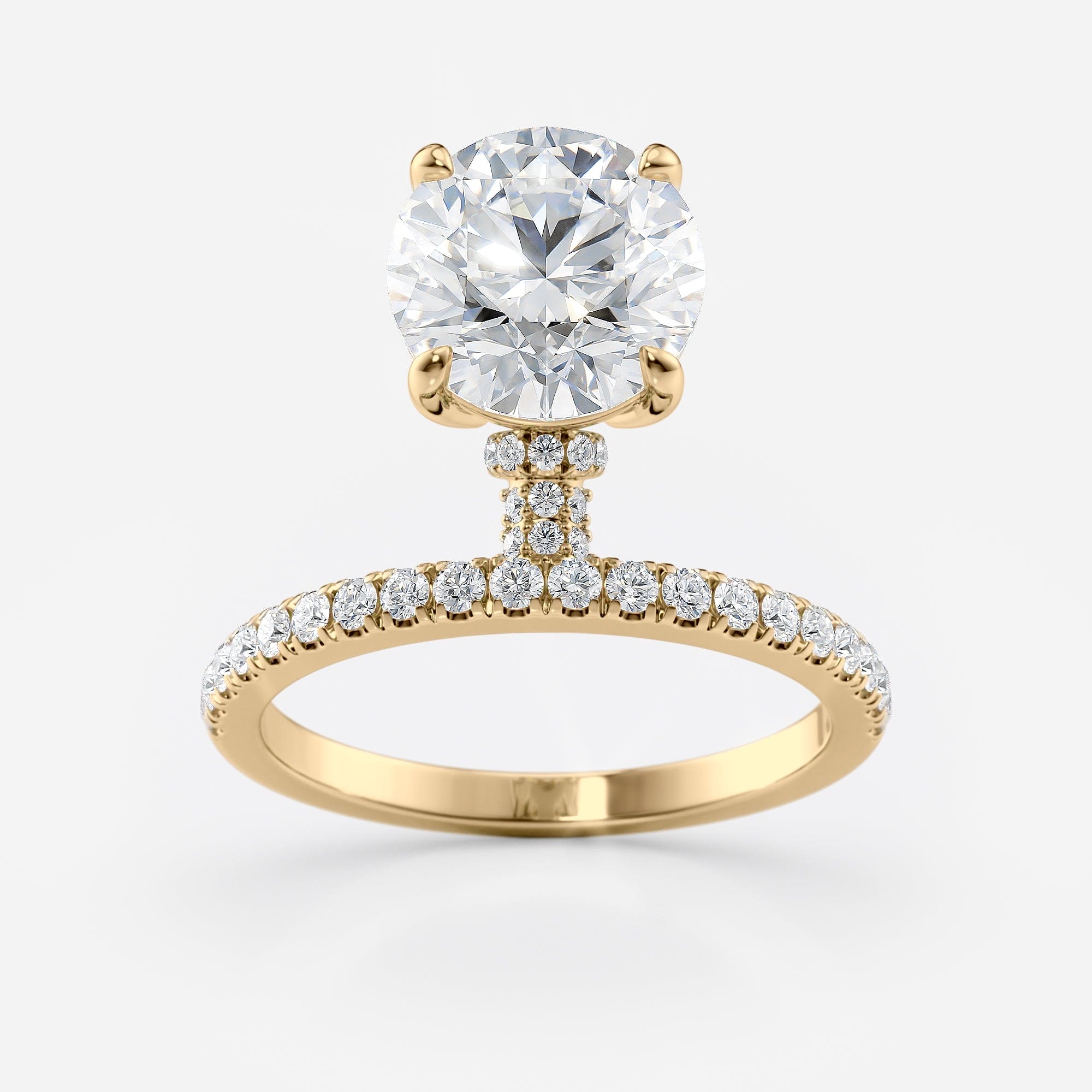 1.5 CT - 2.5 CT Round Cut Hidden Halo & Dainty Pave Moissanite Engagement Ring