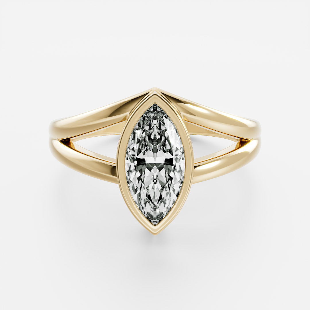 1.5 CT - 2.5 CT Marquise Cut Bezel Split Shank Solitaire Moissanite Engagement Ring