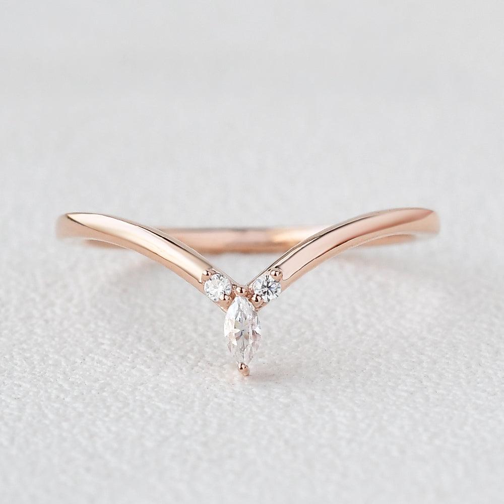 0.065 TCW Marquise & Round Moissanite V-shape Wedding Band