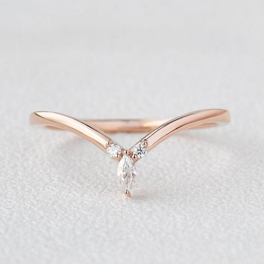 0.065 TCW Marquise & Round Moissanite V-shape Wedding Band