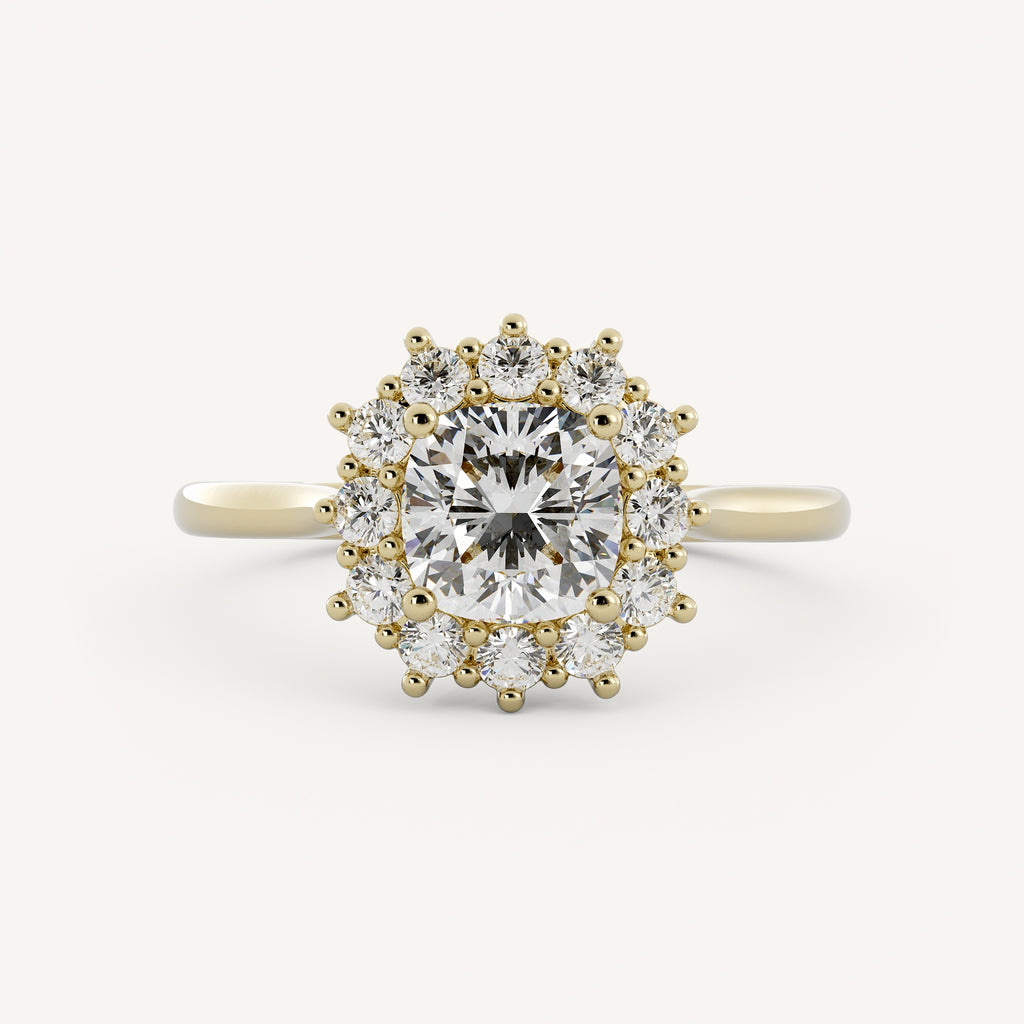 2 CT Cushion Cut Lab grown Diamond Halo Engagement Ring