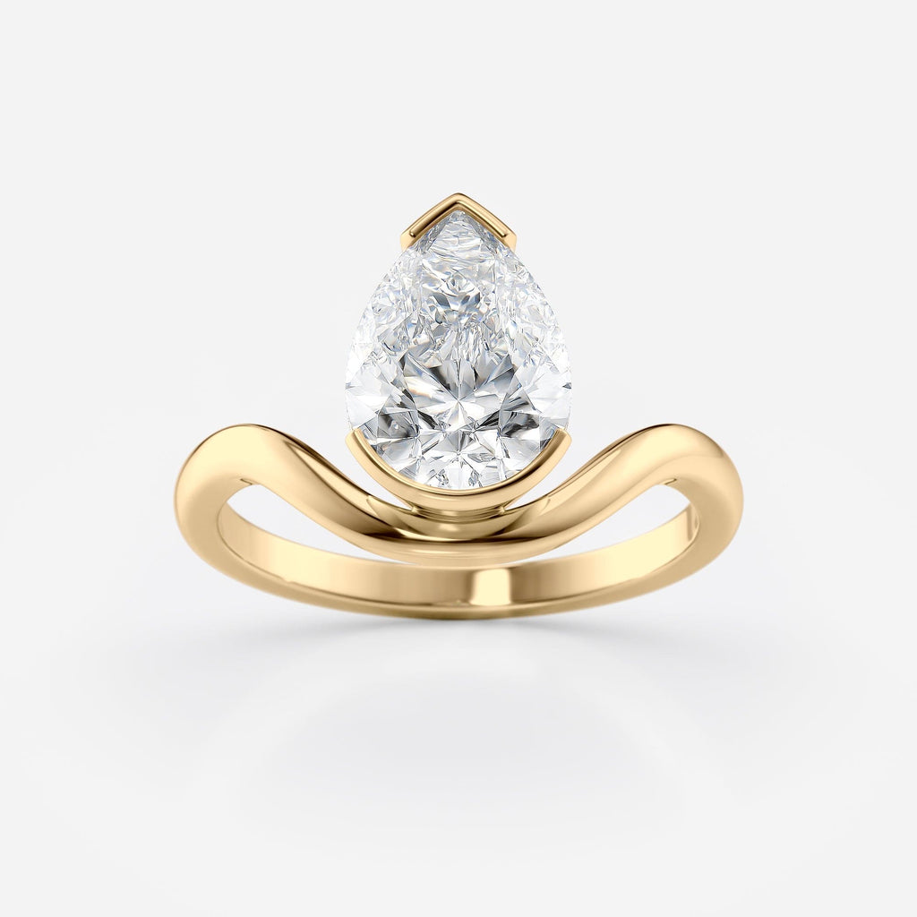 2 CT Pear Cut Half Bezel Floating Solitaire Moissanite Engagement Ring