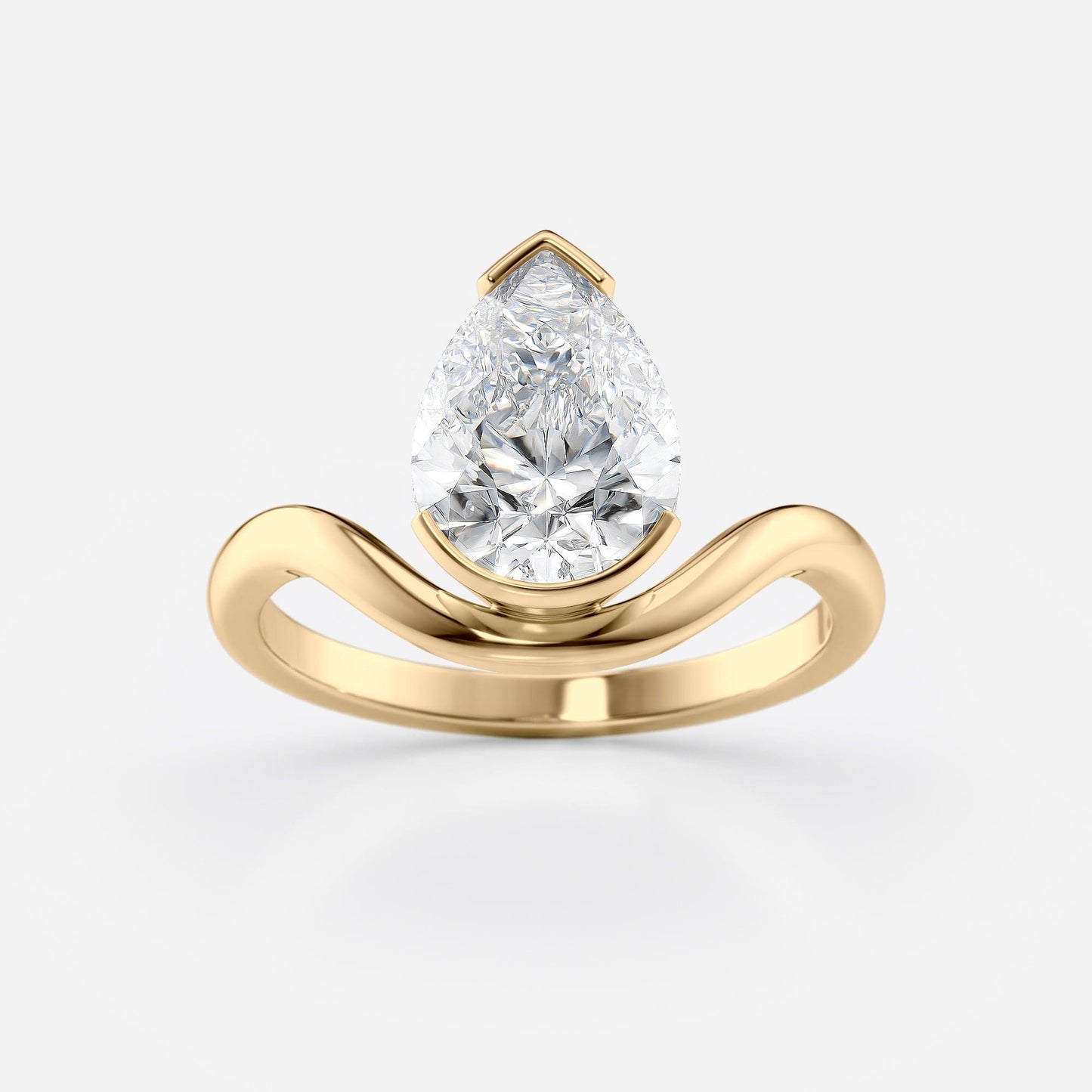 2 CT Pear Cut Half Bezel Floating Solitaire Moissanite Engagement Ring